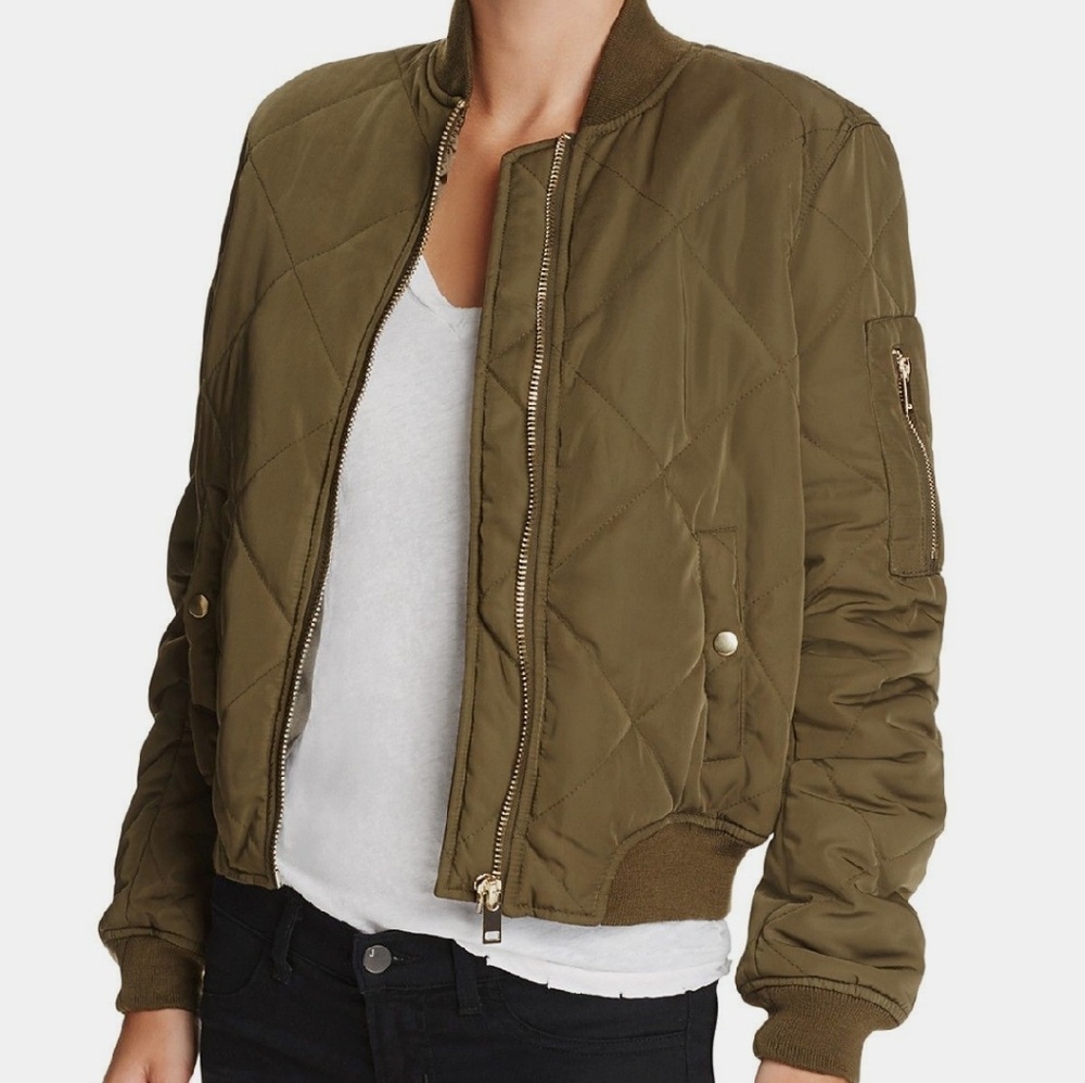 Aqua quilted bomber jacket